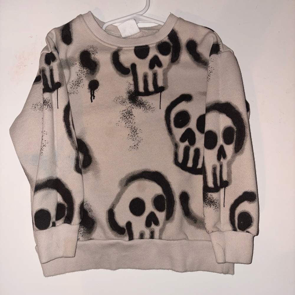 Kids Zara Beige Sweatshirt with Black Skull Design - Picture 2 of 4